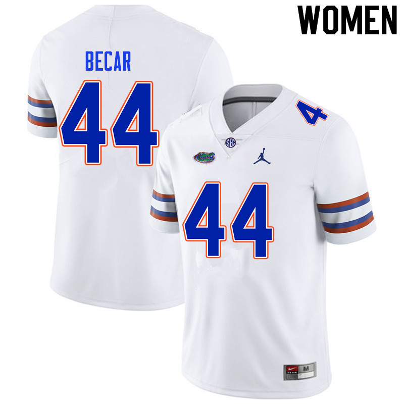Women #44 Brandon Becar Florida Gators College Football Jerseys Sale-White - Click Image to Close